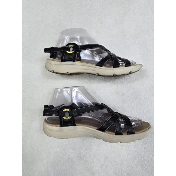 Easy Spirit Black Strappy Comfort Sandals 7M Adjustable Slingback Shoes - Picture 6 of 8